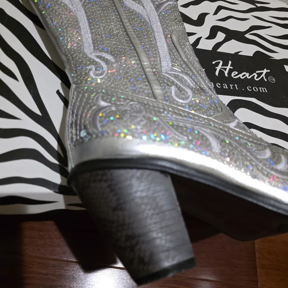 Dazzling Silver Glitter Heeled Boots
